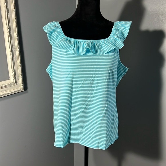 Talbots Ruffle Square Neck Shell - Amalfi Stripe Tank Blouse NWT size PXL - Picture 1 of 7